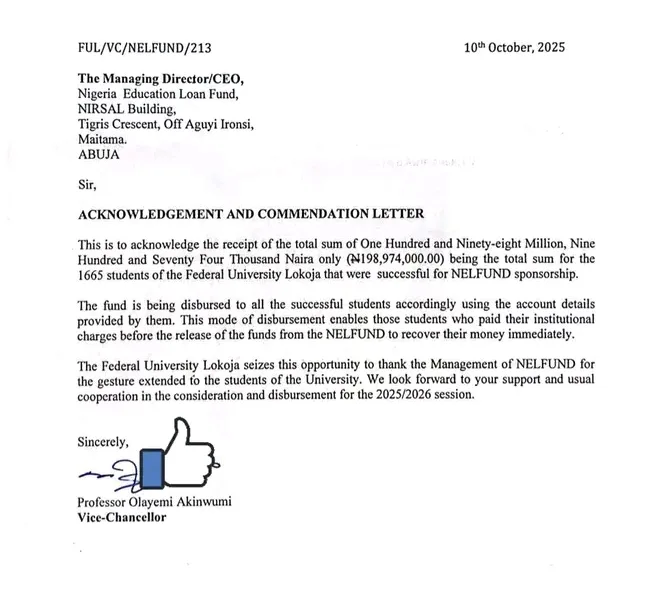 FUL VC Confirms Receipt of ₦198 Million NELFund Support, Begins Payment to 1,665 Students